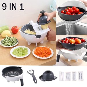 New 11 in 1 Multifunction Magic Rotate Vegetable Cutter with Drain Basket Vegetables Chopper Veggie Slicer Kitchen Tool with 8 Dicing Blades