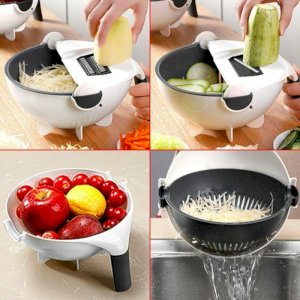 New 11 in 1 Multifunction Magic Rotate Vegetable Cutter with Drain Basket Vegetables Chopper Veggie Slicer Kitchen Tool with 8 Dicing Blades